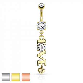 Piercing nombril avec mot "LOVE" en pendentif