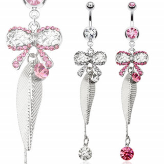 Piercing nombril main fatma attrape reve catcher strass blanc