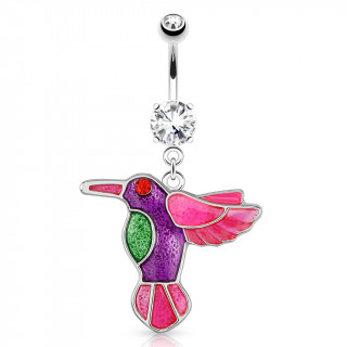 Piercing nombril avec oiseau colibris de couleurs vives
