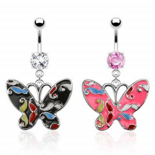 Piercing nombril avec papillon  motif moustaches