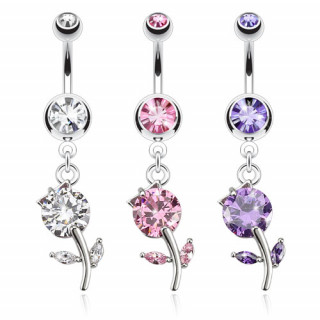 Piercing nombril avec pendentif fleur de pierre