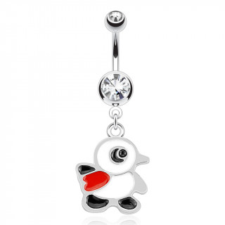 Piercing nombril avec pendentif petit pinguin  charpe rouge