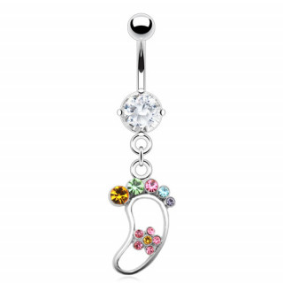 Piercing nombril avec pied  fleur et strass multicolores