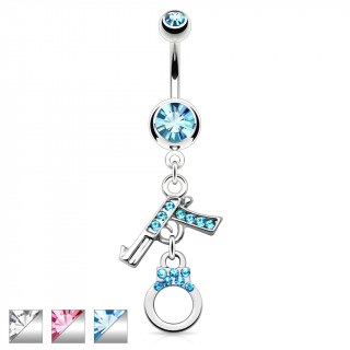 Piercing nombril avec pistolet et menotte  strass