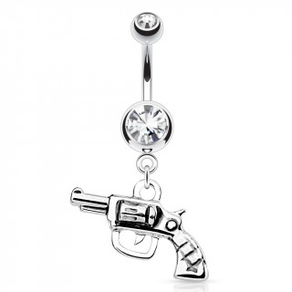 Piercing nombril avec pistolet rvolver argent