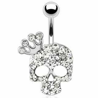 Piercing nombril avec tte de mort couronne  strass