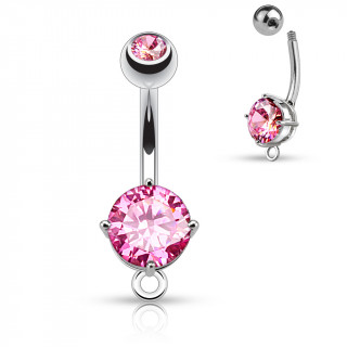 Piercing nombril banane sertie rose � attache pour pendentif