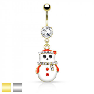 Piercing nombril bonhomme de neige avec charpe et couronne de strass