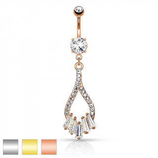 Piercing nombril boucle avec pierres taillées en trapèze
