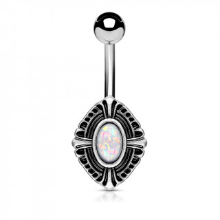 Piercing nombril bouclier à croix celtique et Opale blanche