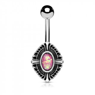 Piercing nombril bouclier à croix celtique et Opale rose