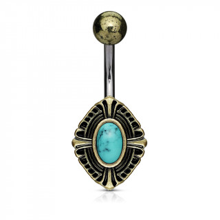 Piercing nombril bouclier  croix celtique et Turquoise