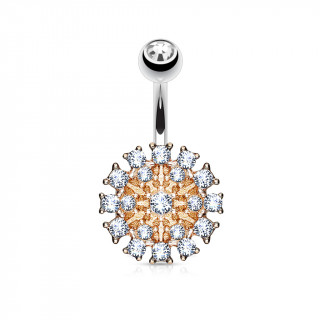 Piercing nombril bouclier solaire cuivré serti de strass