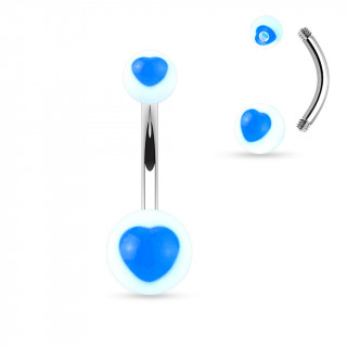 Piercing nombril boules à coeurs bleus