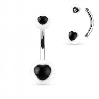 Piercing nombril boules  coeurs noirs