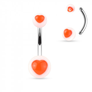 Piercing nombril boules  coeurs oranges