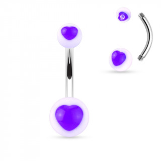 Piercing nombril boules  coeurs pourpres