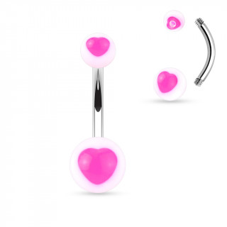 Piercing nombril boules  coeurs roses