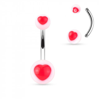 Piercing nombril boules  coeurs rouges