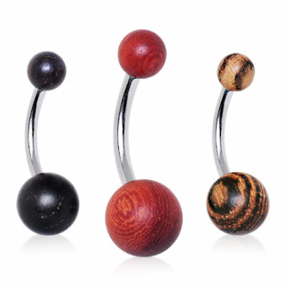 Piercing nombril  boules en bois naturel