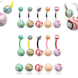 Piercing nombril boules marbr�s pastel