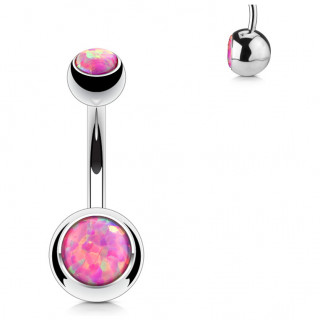 Piercing nombril  boules serties d'opales roses