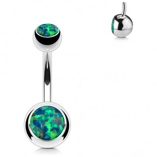 Piercing nombril  boules serties d'opales vertes