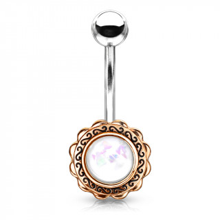 Piercing nombril bouton de fleur cuivr  opale blanche