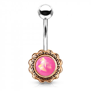 Piercing nombril bouton de fleur cuivr  opale rose