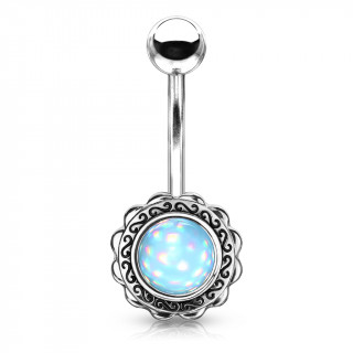 Piercing nombril bouton de fleur serti epoxy - Bleu