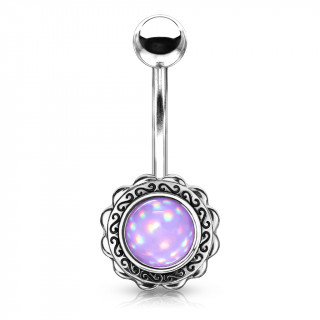 Piercing nombril bouton de fleur serti epoxy - Pourpre