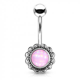 Piercing nombril bouton de fleur serti epoxy - Rose