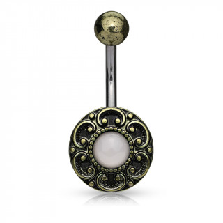 Piercing nombril bouton vintage  coeurs et Quartz rose