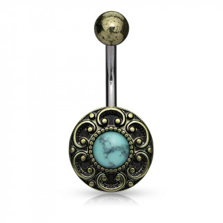 Piercing nombril bouton vintage  coeurs et Turquoise