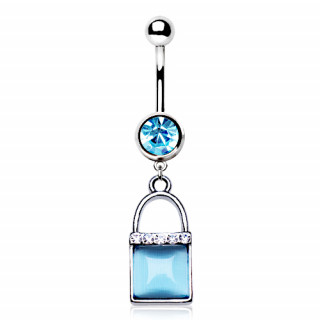 Piercing nombril cadenas  oeil de chat bleu ciel avec strass