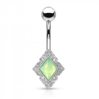 Piercing nombril à cadre losange floral serti epoxy - Vert