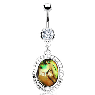 Piercing nombril cadre ovale avec nacre d'abalone