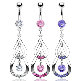 Piercing nombril cascade de gouttes serties