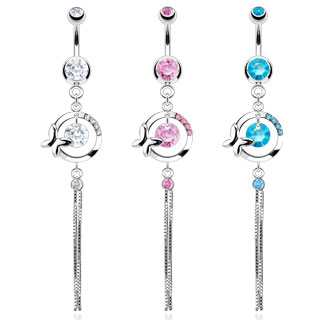 Piercing nombril cercle avec papillon et chainettes