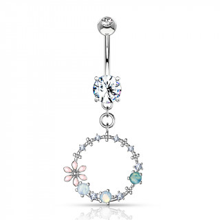 Piercing nombril  cercle de fleurs multicolores