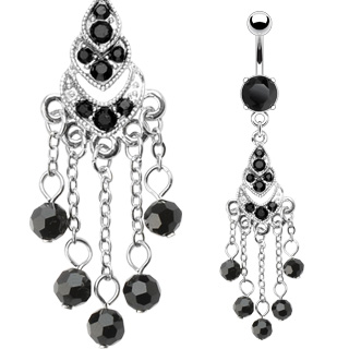 Piercing nombril chandelier de perles noires