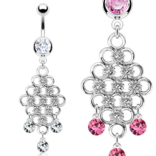 Piercing nombril chandelier d'anneaux et pierres pendantes