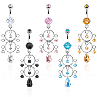 Piercing nombril chandelier perlé à anneaux superposés