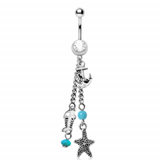 Piercing nombril charms marins  perles bleues