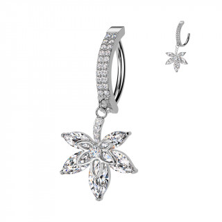 Piercing nombril  charnire avec feuille de cannabis suspendue