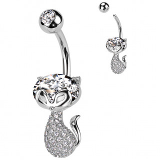 Piercing nombril Chat lgant pav de zirconiums