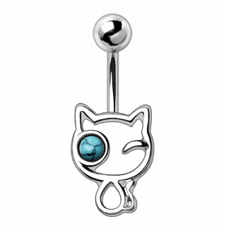 Piercing nombril chat  oeil perle turquoise