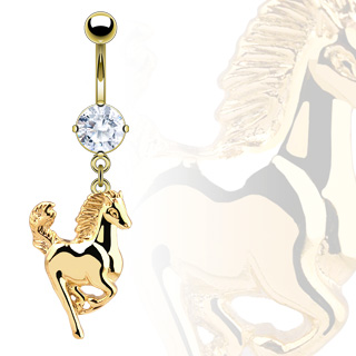 Piercing nombril cheval en saut plaqu or serti