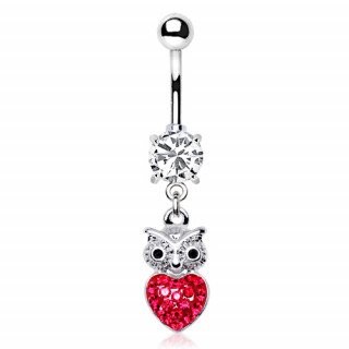 Piercing nombril chouette  coeur de strass rouges