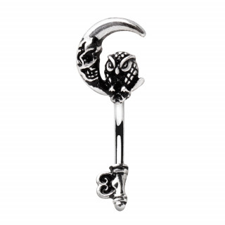 Piercing nombril clé gothique à chouette et lune